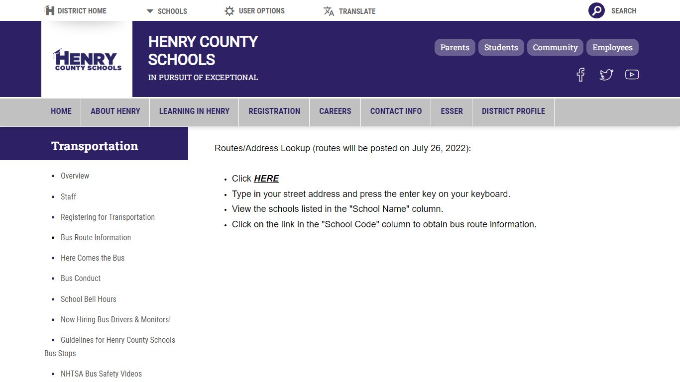 Transportation / Bus Route Information - Henry County Schools